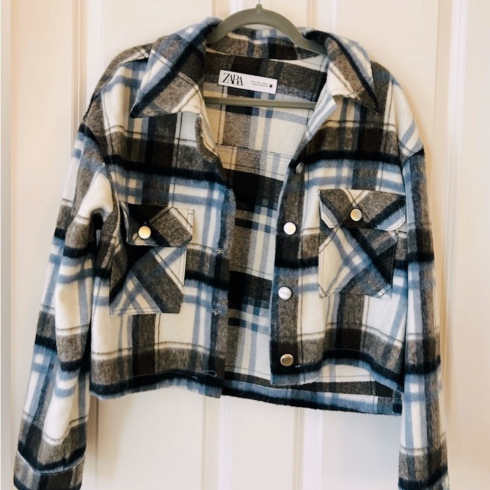 Zara Checkered Cropped Jacket Euc - image 2